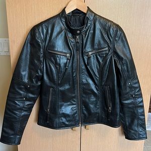 Black shiny lightweight leather jacket